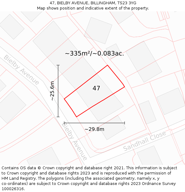 47, BIELBY AVENUE, BILLINGHAM, TS23 3YG: Plot and title map