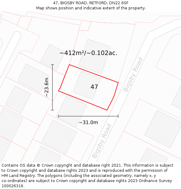47, BIGSBY ROAD, RETFORD, DN22 6SF: Plot and title map