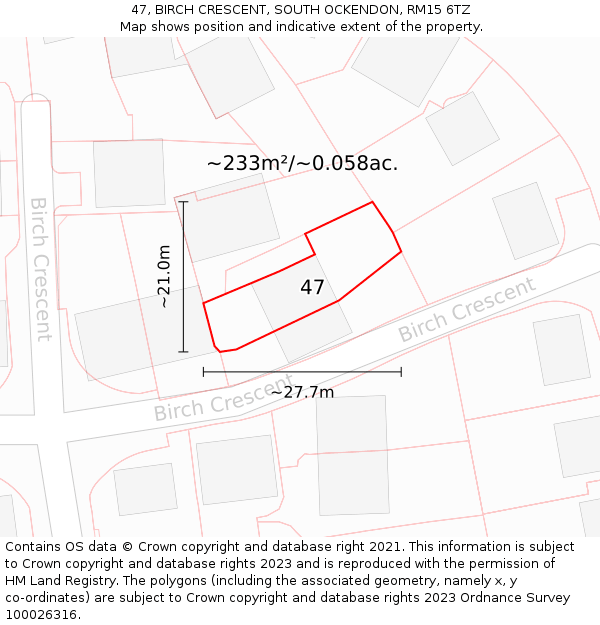 47, BIRCH CRESCENT, SOUTH OCKENDON, RM15 6TZ: Plot and title map