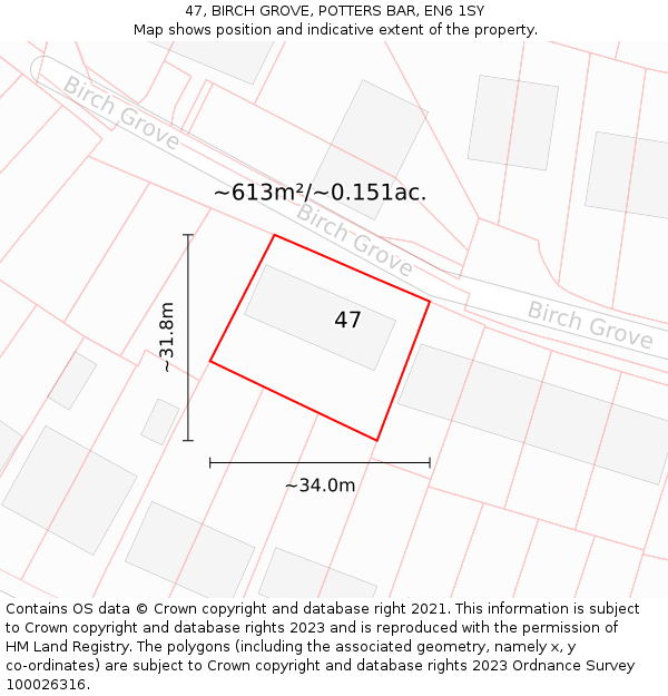 47, BIRCH GROVE, POTTERS BAR, EN6 1SY: Plot and title map