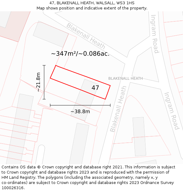 47, BLAKENALL HEATH, WALSALL, WS3 1HS: Plot and title map