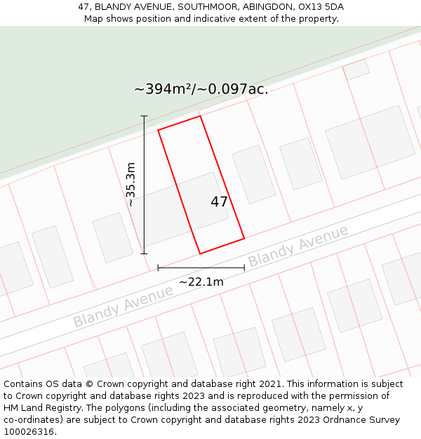 47, BLANDY AVENUE, SOUTHMOOR, ABINGDON, OX13 5DA: Plot and title map