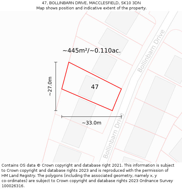 47, BOLLINBARN DRIVE, MACCLESFIELD, SK10 3DN: Plot and title map