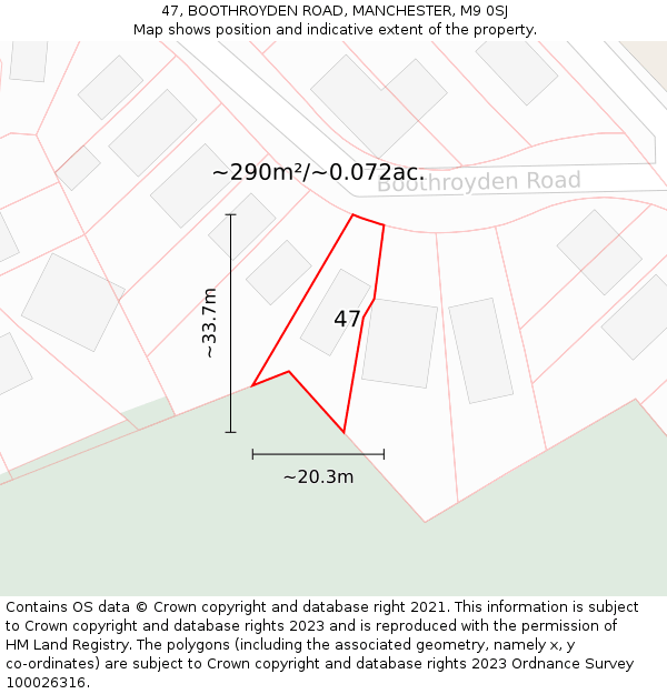 47, BOOTHROYDEN ROAD, MANCHESTER, M9 0SJ: Plot and title map