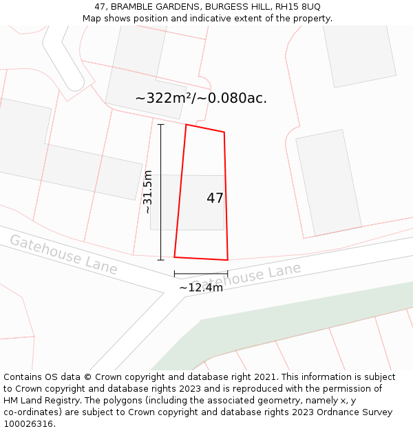 47, BRAMBLE GARDENS, BURGESS HILL, RH15 8UQ: Plot and title map