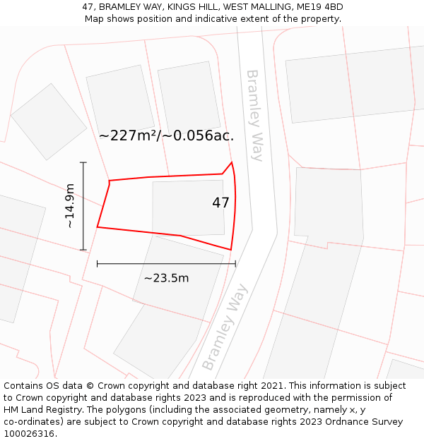 47, BRAMLEY WAY, KINGS HILL, WEST MALLING, ME19 4BD: Plot and title map