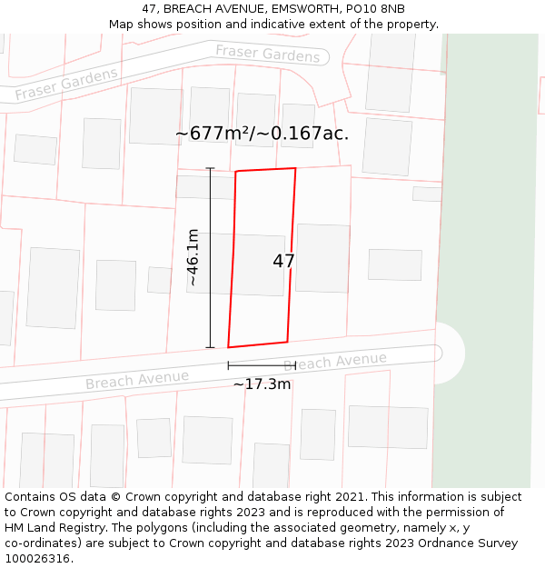 47, BREACH AVENUE, EMSWORTH, PO10 8NB: Plot and title map