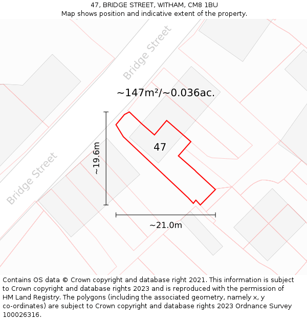 47, BRIDGE STREET, WITHAM, CM8 1BU: Plot and title map