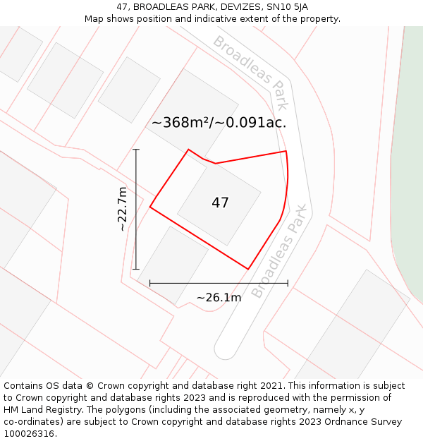 47, BROADLEAS PARK, DEVIZES, SN10 5JA: Plot and title map