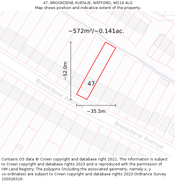 47, BROOKDENE AVENUE, WATFORD, WD19 4LG: Plot and title map