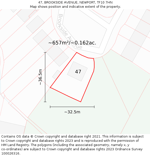 47, BROOKSIDE AVENUE, NEWPORT, TF10 7HN: Plot and title map