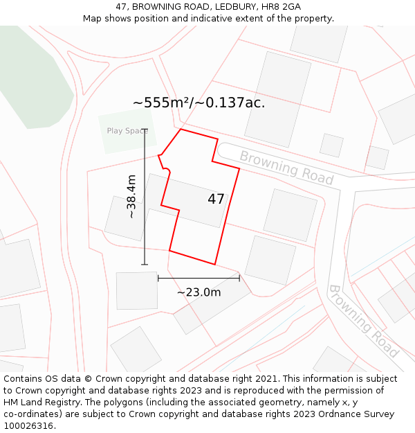 47, BROWNING ROAD, LEDBURY, HR8 2GA: Plot and title map