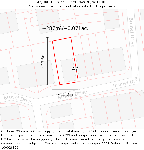 47, BRUNEL DRIVE, BIGGLESWADE, SG18 8BT: Plot and title map