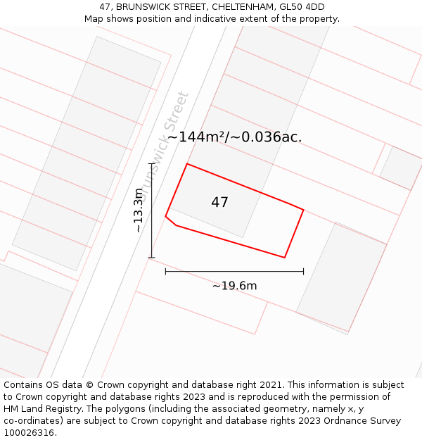 47, BRUNSWICK STREET, CHELTENHAM, GL50 4DD: Plot and title map