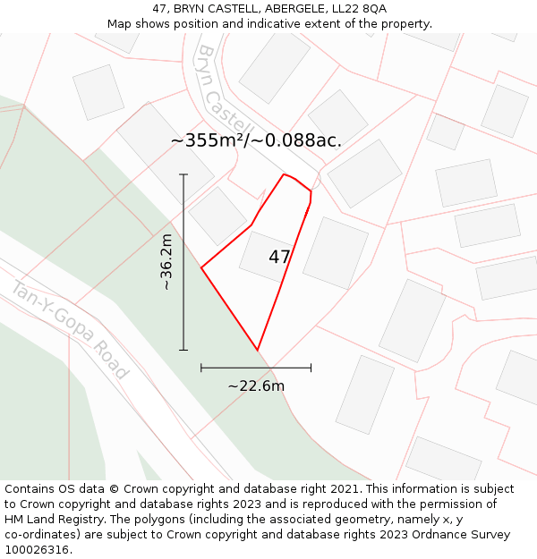 47, BRYN CASTELL, ABERGELE, LL22 8QA: Plot and title map