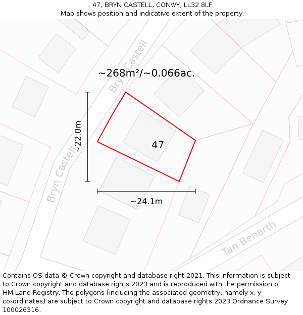 47, BRYN CASTELL, CONWY, LL32 8LF: Plot and title map