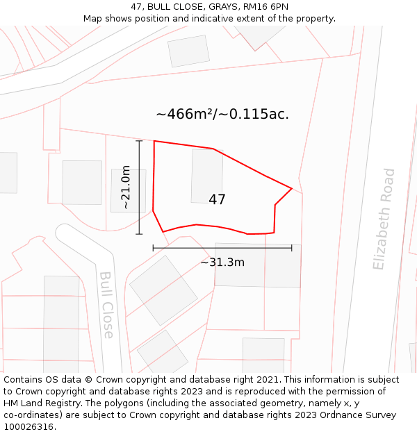 47, BULL CLOSE, GRAYS, RM16 6PN: Plot and title map