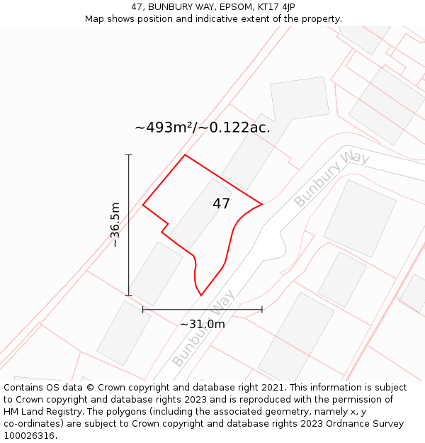 47, BUNBURY WAY, EPSOM, KT17 4JP: Plot and title map