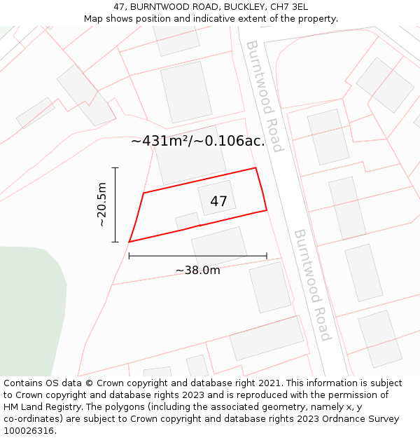 47, BURNTWOOD ROAD, BUCKLEY, CH7 3EL: Plot and title map