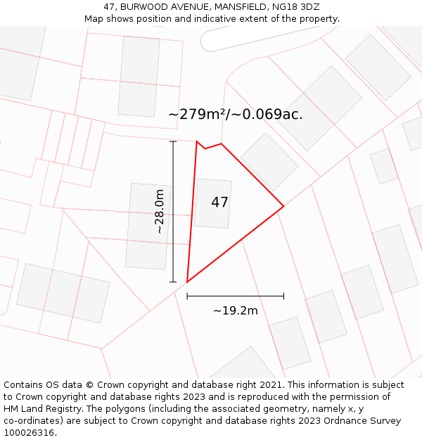 47, BURWOOD AVENUE, MANSFIELD, NG18 3DZ: Plot and title map