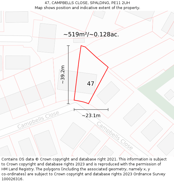 47, CAMPBELLS CLOSE, SPALDING, PE11 2UH: Plot and title map