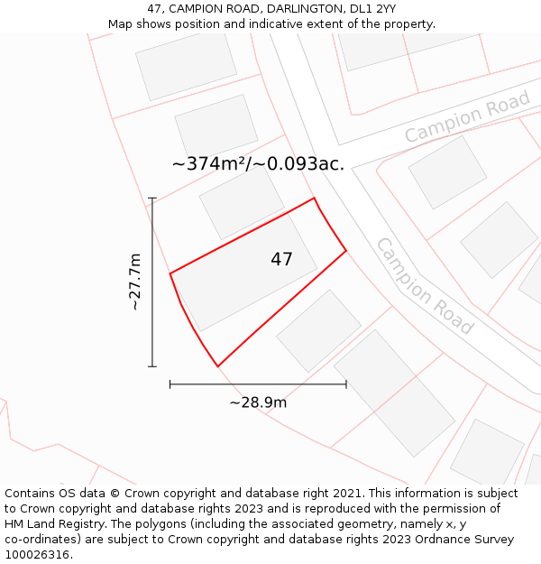 47, CAMPION ROAD, DARLINGTON, DL1 2YY: Plot and title map