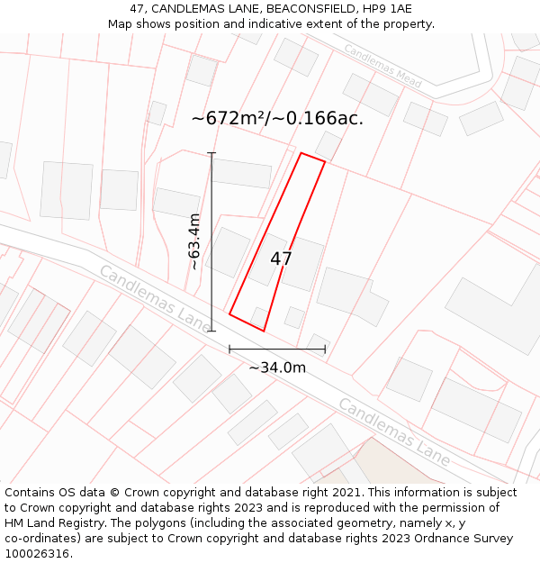 47, CANDLEMAS LANE, BEACONSFIELD, HP9 1AE: Plot and title map