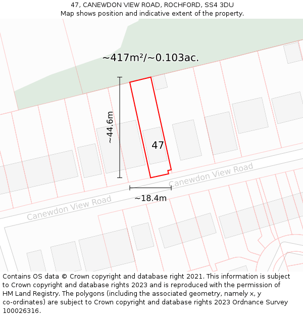 47, CANEWDON VIEW ROAD, ROCHFORD, SS4 3DU: Plot and title map