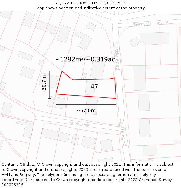 47, CASTLE ROAD, HYTHE, CT21 5HN: Plot and title map