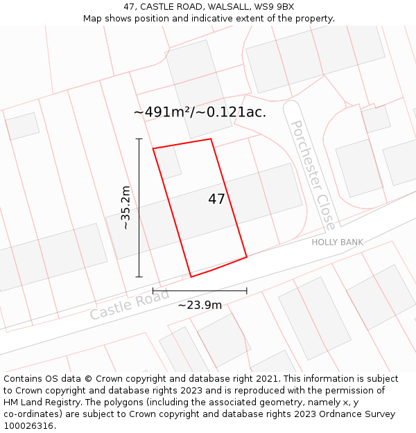 47, CASTLE ROAD, WALSALL, WS9 9BX: Plot and title map