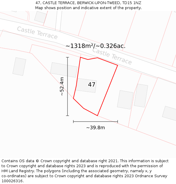 47, CASTLE TERRACE, BERWICK-UPON-TWEED, TD15 1NZ: Plot and title map