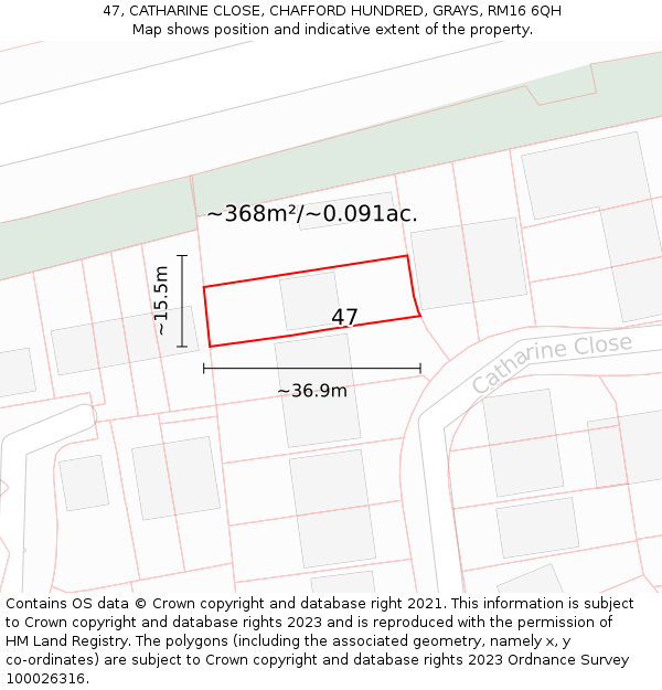 47, CATHARINE CLOSE, CHAFFORD HUNDRED, GRAYS, RM16 6QH: Plot and title map