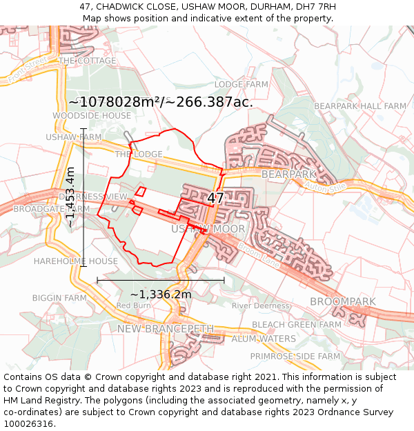 47, CHADWICK CLOSE, USHAW MOOR, DURHAM, DH7 7RH: Plot and title map