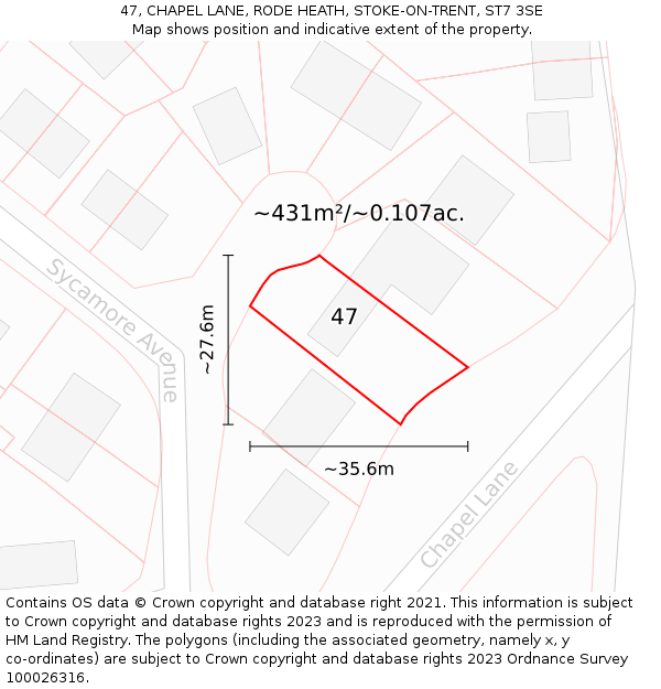 47, CHAPEL LANE, RODE HEATH, STOKE-ON-TRENT, ST7 3SE: Plot and title map