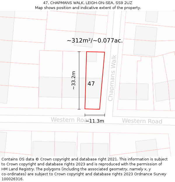 47, CHAPMANS WALK, LEIGH-ON-SEA, SS9 2UZ: Plot and title map