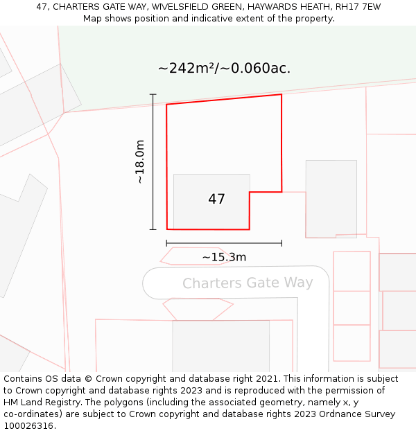 47, CHARTERS GATE WAY, WIVELSFIELD GREEN, HAYWARDS HEATH, RH17 7EW: Plot and title map