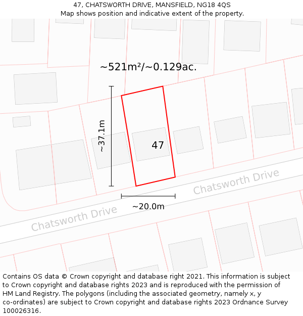 47, CHATSWORTH DRIVE, MANSFIELD, NG18 4QS: Plot and title map