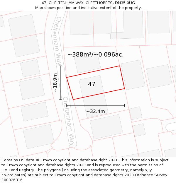 47, CHELTENHAM WAY, CLEETHORPES, DN35 0UG: Plot and title map