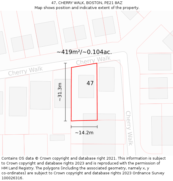 47, CHERRY WALK, BOSTON, PE21 8AZ: Plot and title map