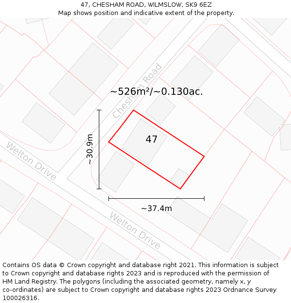 47, CHESHAM ROAD, WILMSLOW, SK9 6EZ: Plot and title map