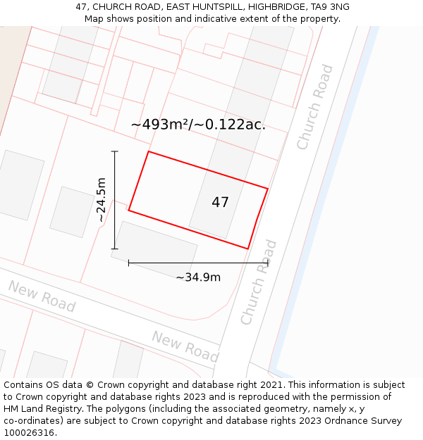 47, CHURCH ROAD, EAST HUNTSPILL, HIGHBRIDGE, TA9 3NG: Plot and title map