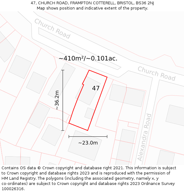 47, CHURCH ROAD, FRAMPTON COTTERELL, BRISTOL, BS36 2NJ: Plot and title map