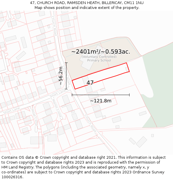 47, CHURCH ROAD, RAMSDEN HEATH, BILLERICAY, CM11 1NU: Plot and title map