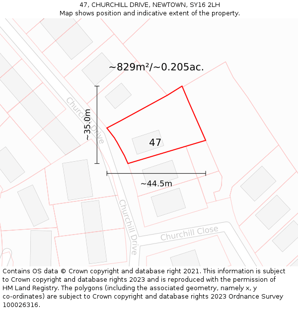 47, CHURCHILL DRIVE, NEWTOWN, SY16 2LH: Plot and title map