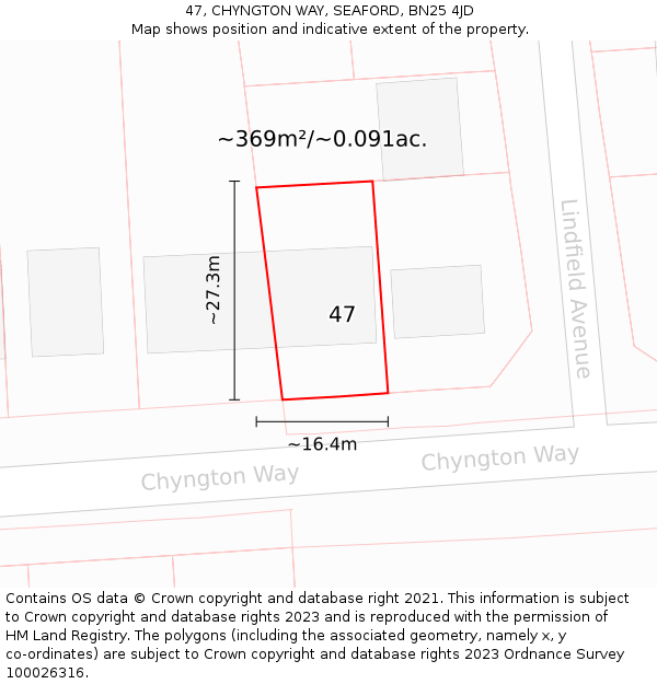 47, CHYNGTON WAY, SEAFORD, BN25 4JD: Plot and title map