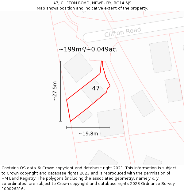 47, CLIFTON ROAD, NEWBURY, RG14 5JS: Plot and title map