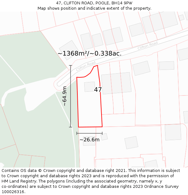 47, CLIFTON ROAD, POOLE, BH14 9PW: Plot and title map