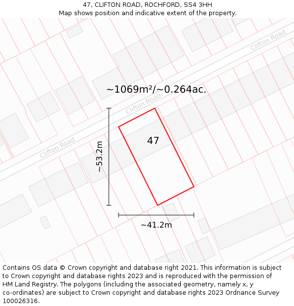 47, CLIFTON ROAD, ROCHFORD, SS4 3HH: Plot and title map