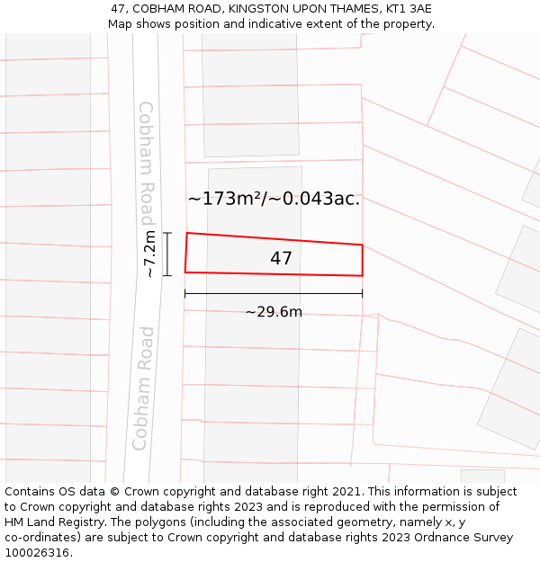 47, COBHAM ROAD, KINGSTON UPON THAMES, KT1 3AE: Plot and title map