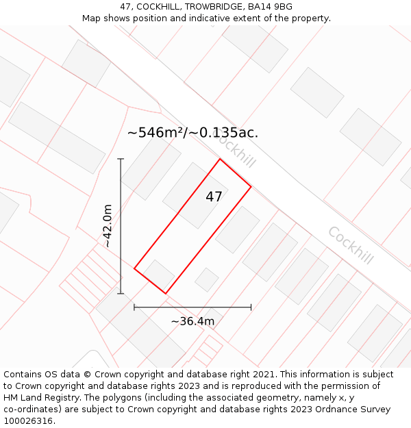 47, COCKHILL, TROWBRIDGE, BA14 9BG: Plot and title map